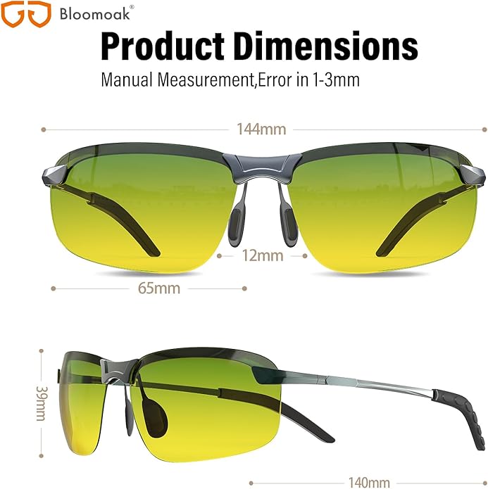 B BLOOMOAK Night Driving Glasses, Polarized Sports Night Vision Glasses - Anti glare, UV 400 Protection, Ultra Light
