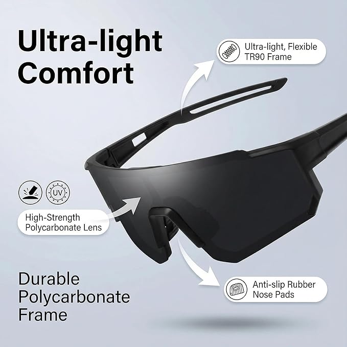 Polarized Sports Sunglasses Men Women, Outdoors UV Protection Sun glasses,Cycling Fishing Baseball Running Sunglasses